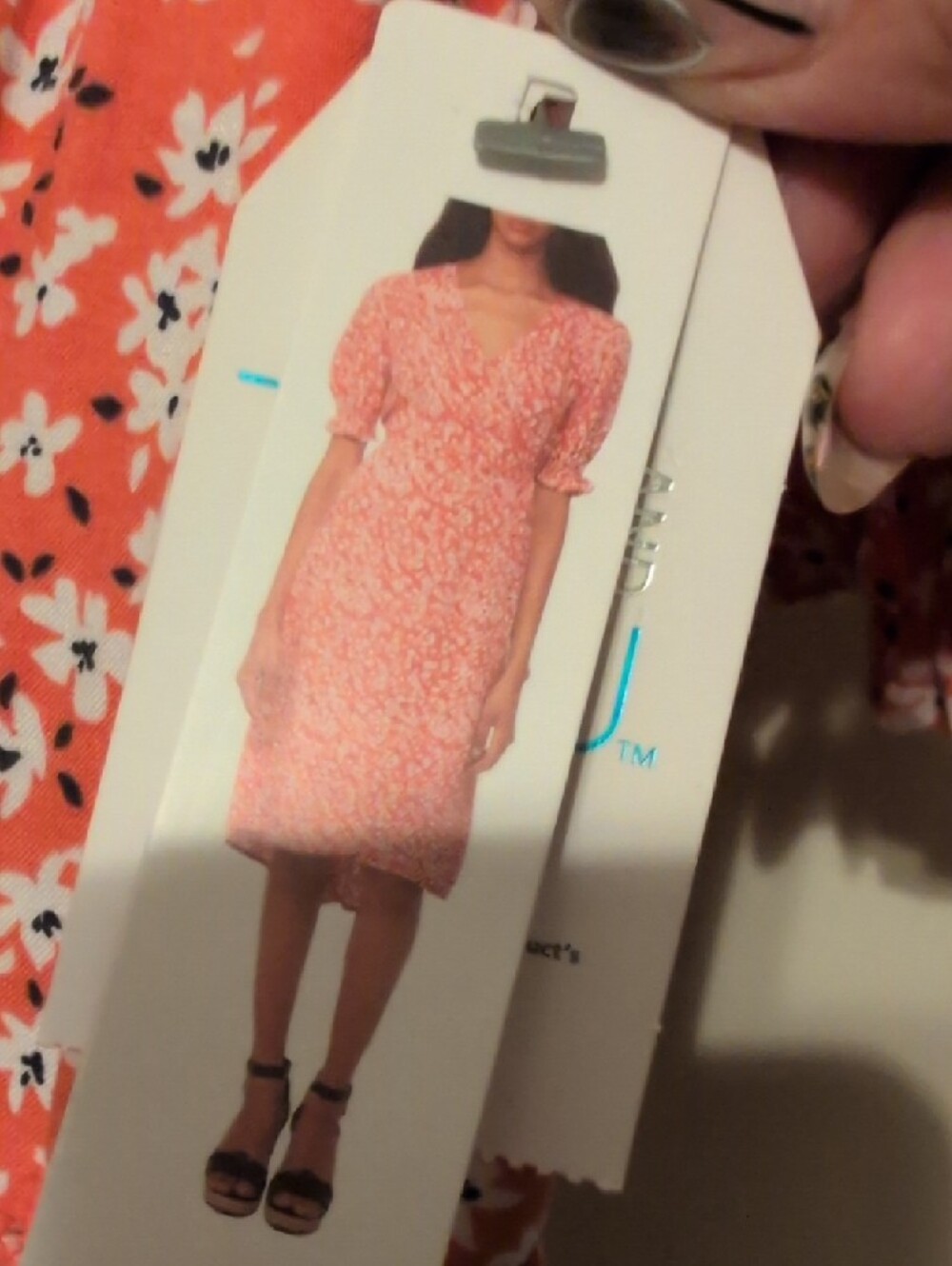 Time and Tru Coral Floral Wrap Midi Dress - Picture 3 of 6